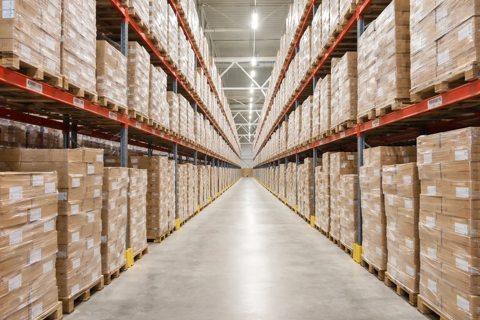 Palletized warehouse storage monitored quarter-over-quarter for operational drift.